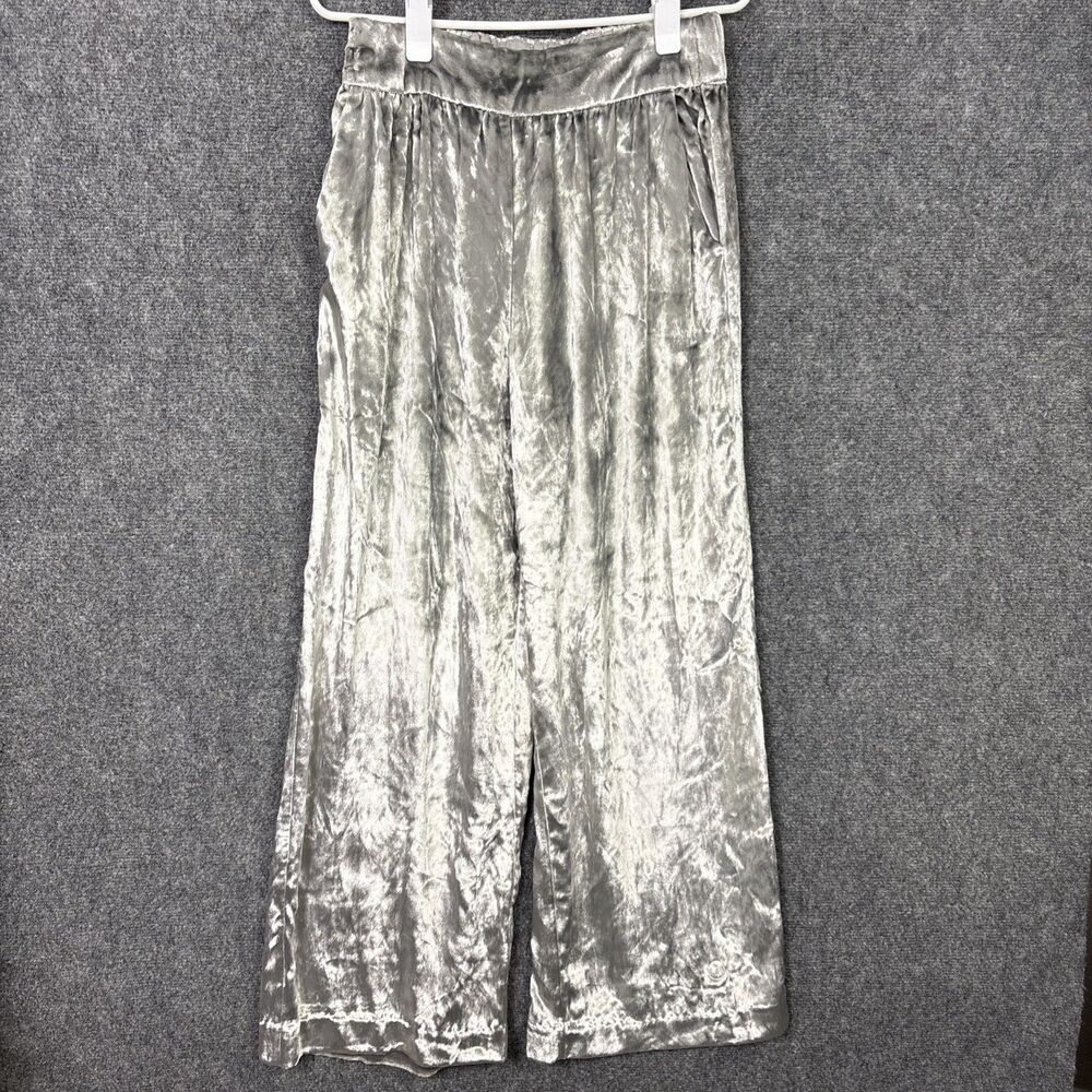 Maeve Anthropologie Anastacia Velvet Pants Womens Size XS Silver  Wide Leg